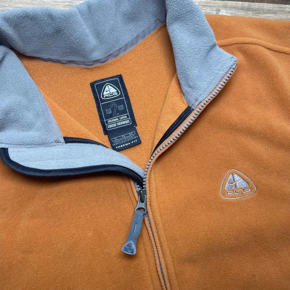 Vintage Nike ACG Therma-Fit Fleece Vest Men XL Burnt Orange Zip Thermal Layer